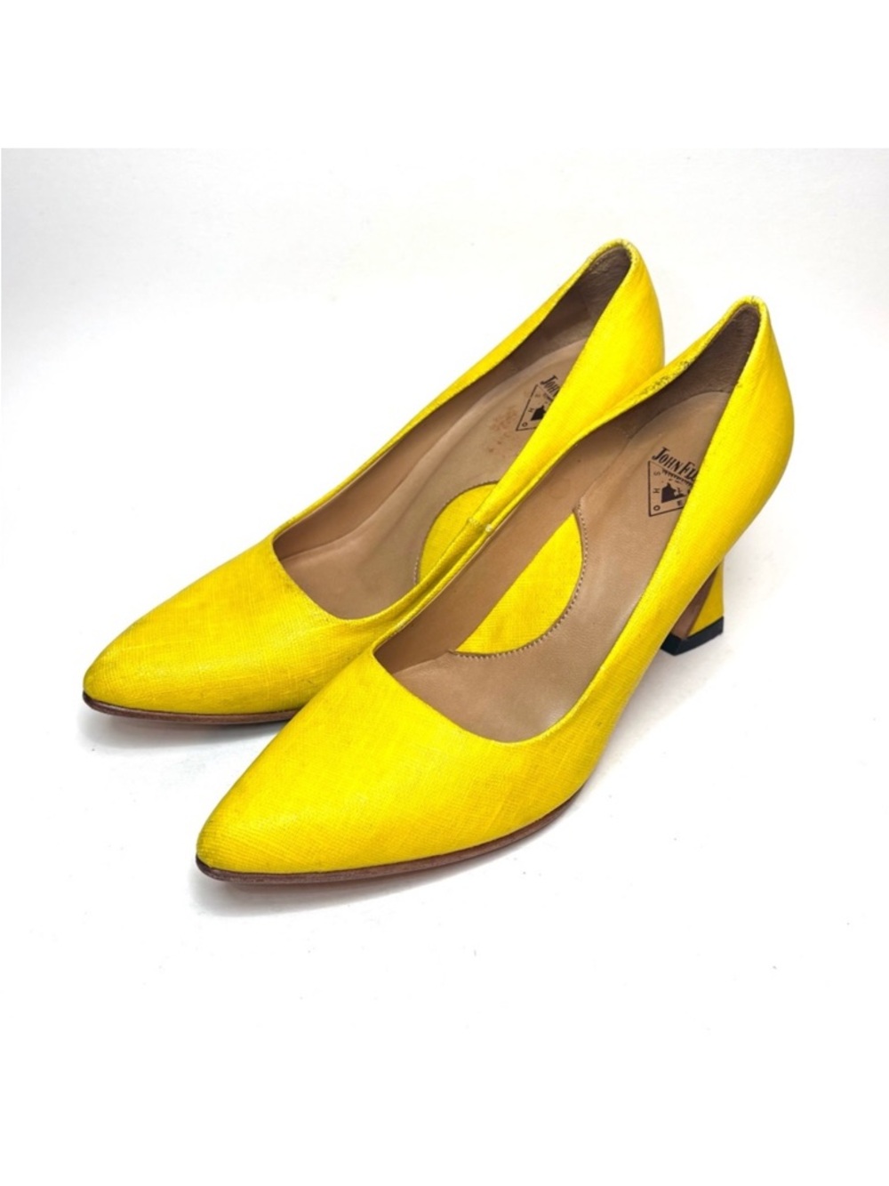 John Fluevog Desmond Waxed Canvas Yellow Heels | 6